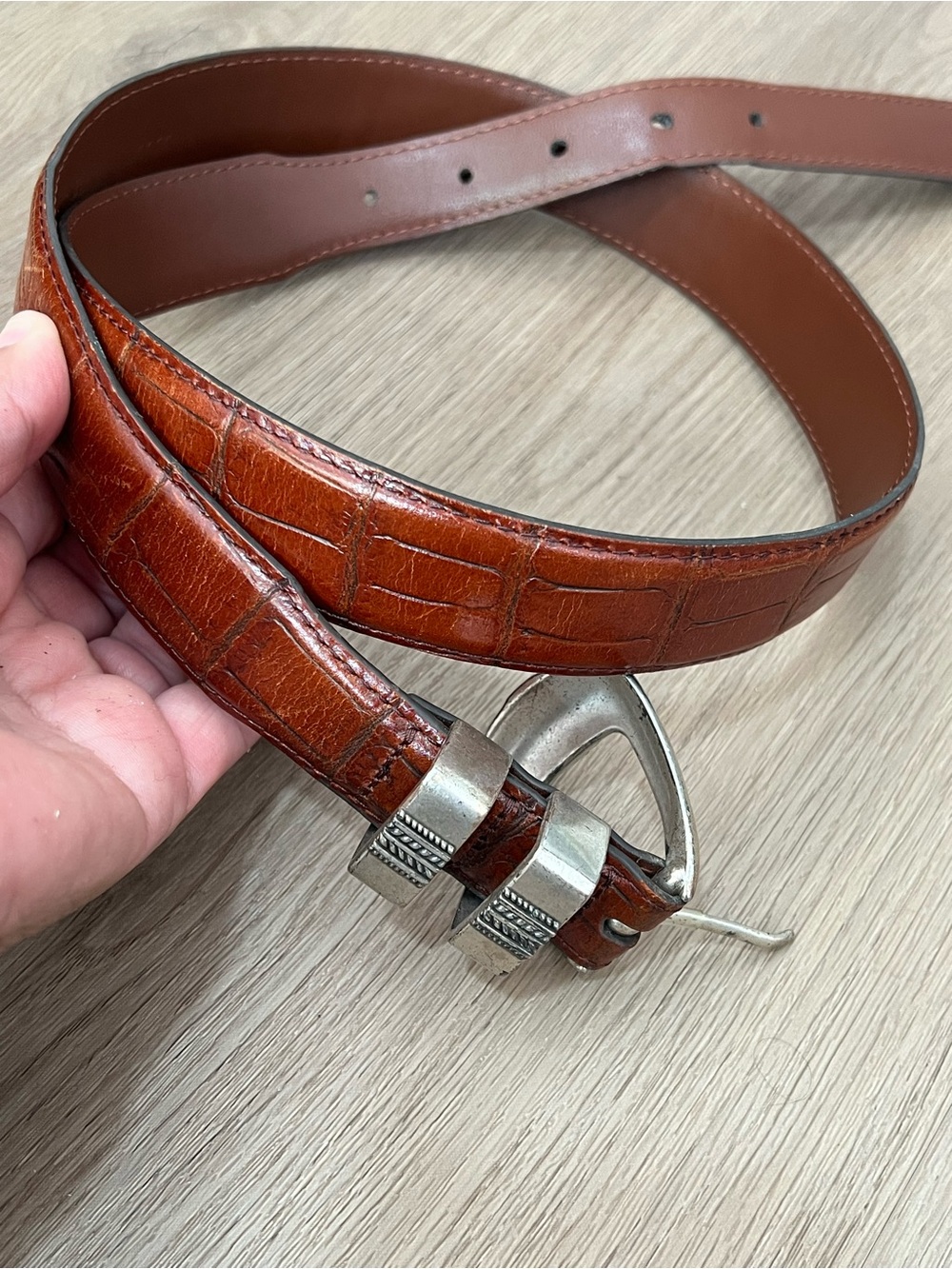 Jos. A. Bank Croc-Embossed Leather Belt in Cognac